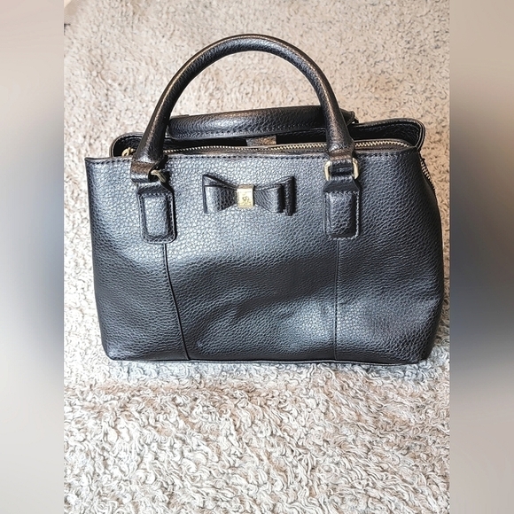 Anne Klein Black Leather Triple Compartment Handbag - Picture 1 of 6